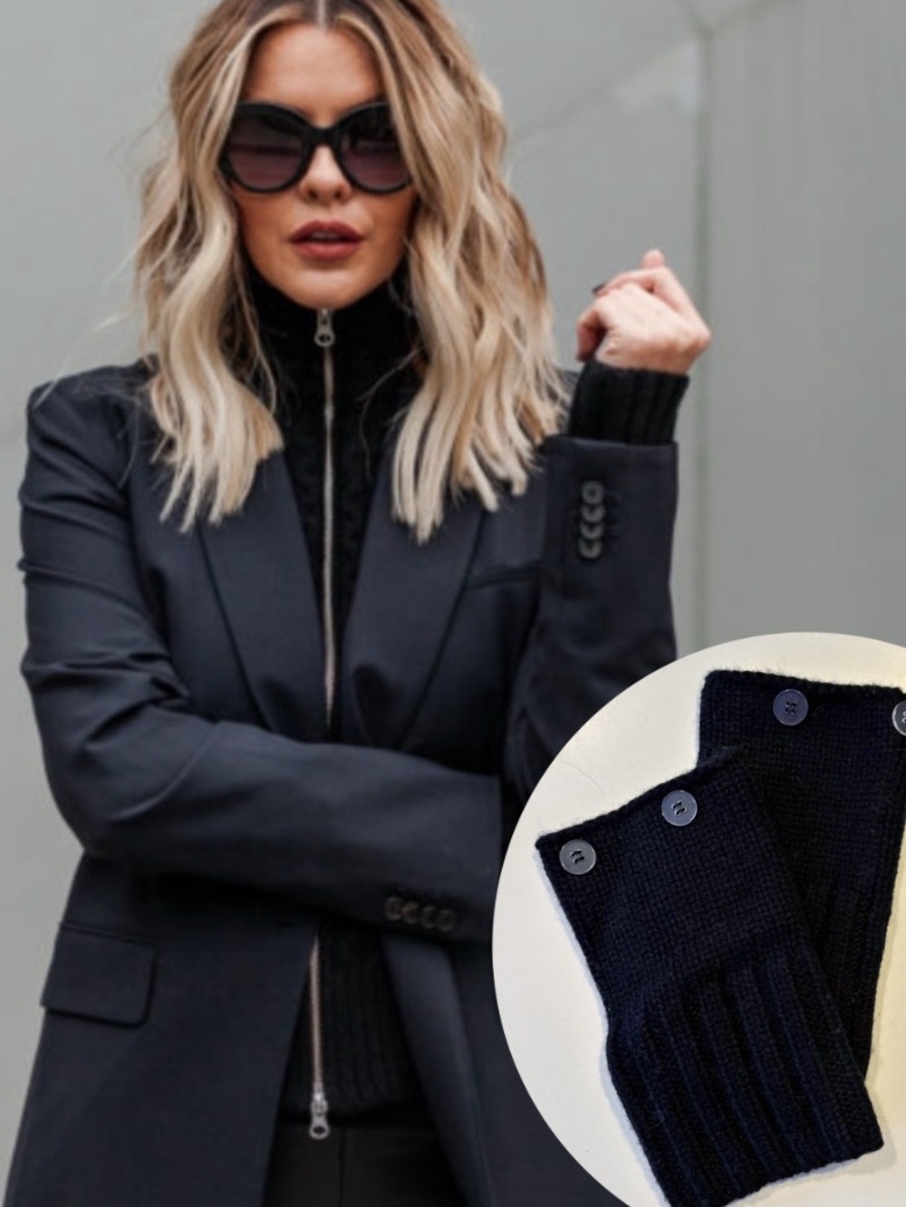 Veronica Beard || Upstate Dickey Cuffs Knit Sweater Sleeve Black OS